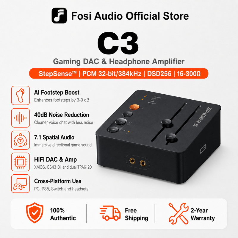 Fosi Audio C3 Gaming External Sound Card for PC, USB DAC/AMP with 7.1 ...