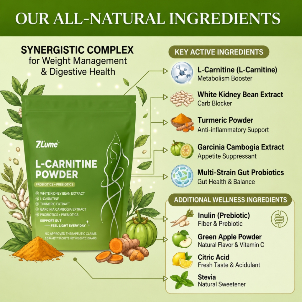 l carnitine for gut health HALAL】7LUME L-Carnitine Probiotic Fiber Drink Digestive & Weight Management Support with Inulin You have power to تونر كوري 200ml Talla:35.5