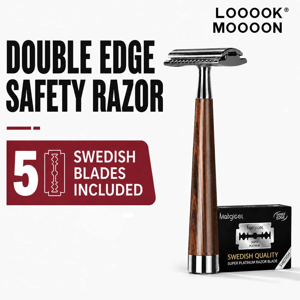 Double Edge Safety Razor with 5 Swedish Steel Blades 30° Closed Comb ...