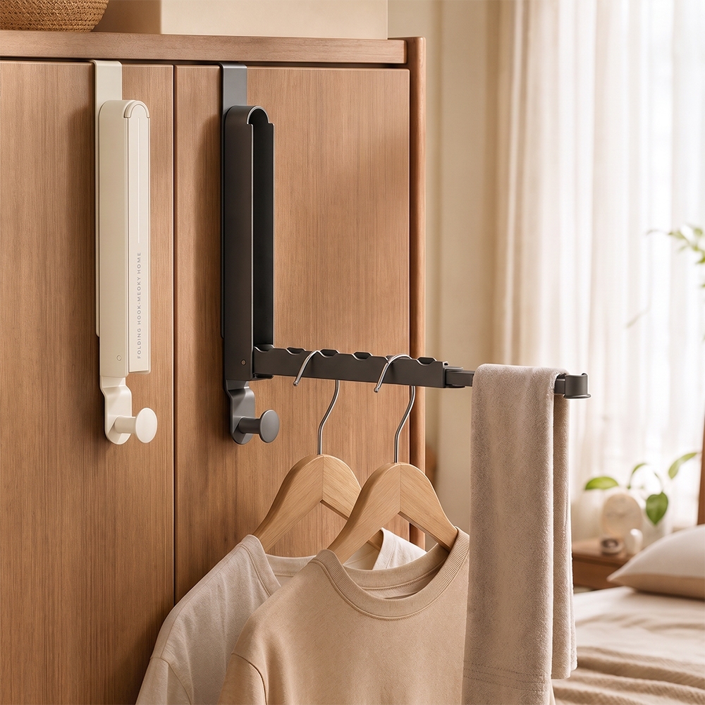 Foldable Over Door Hanger No Drill Wall Mounted Clothes Drying Rack Rod ...