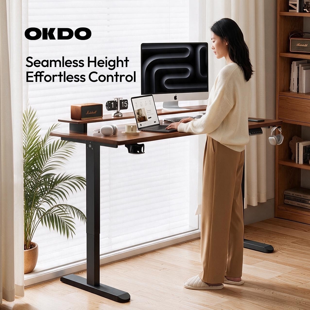 OKDO Electric Height Adjustable Table Gaming Office Computer Desk Home ...