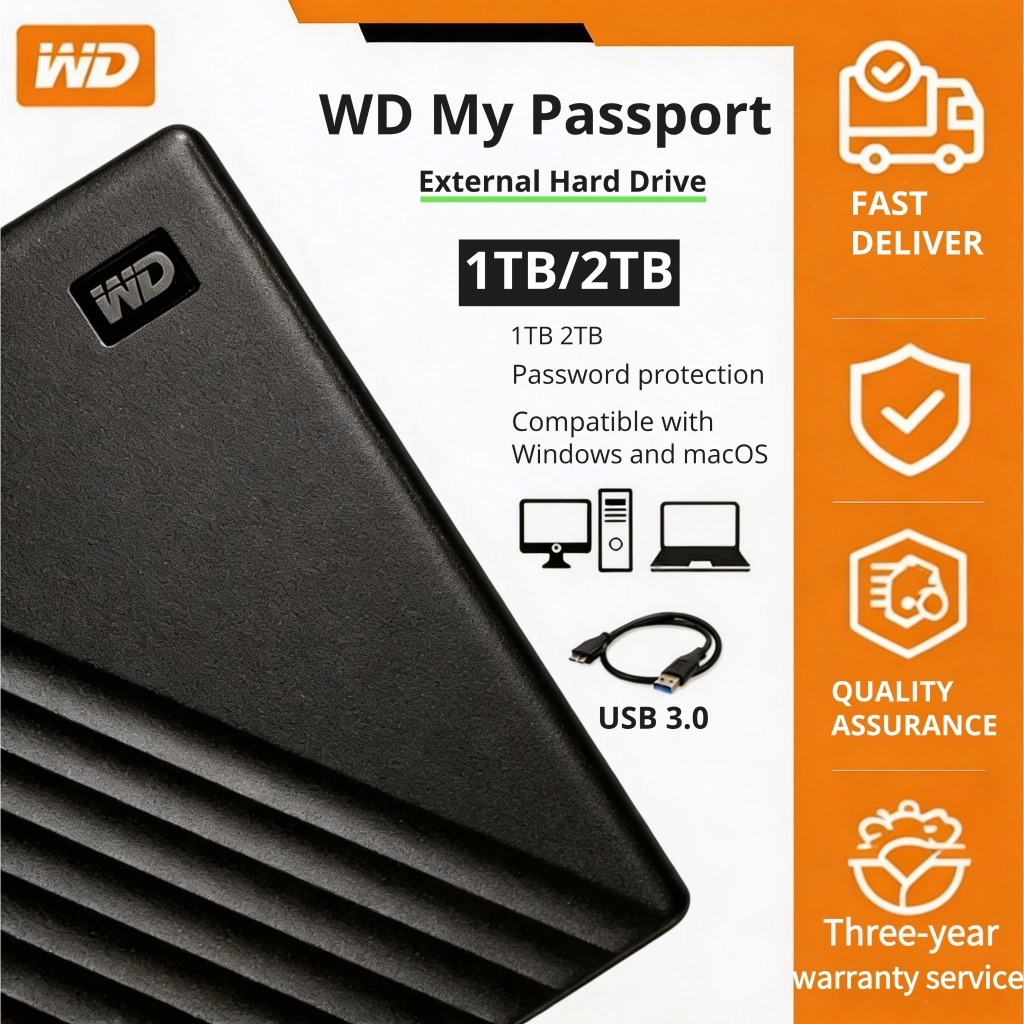 WD My Passport Portable External Hard Drive 1TB 2TB USB 3.0 USB-C ...