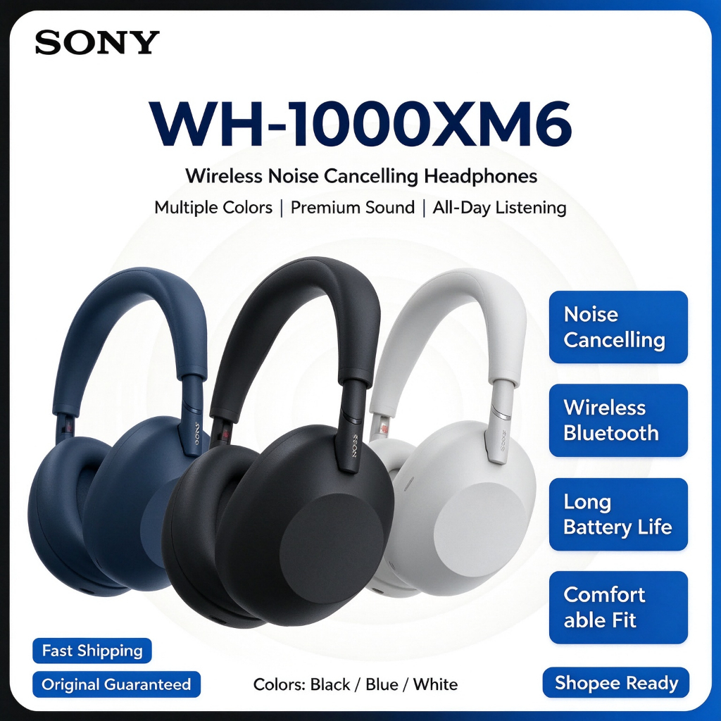 SONY WH-1000XM6 Wireless Bluetooth Over-Ear Headphones Advanced Noise ...