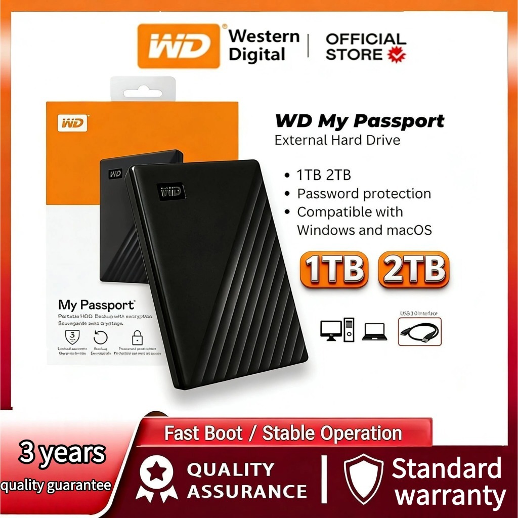 WD My Passport Portable External Hard Drive 1TB 2TB USB 3.0 USB-C ...