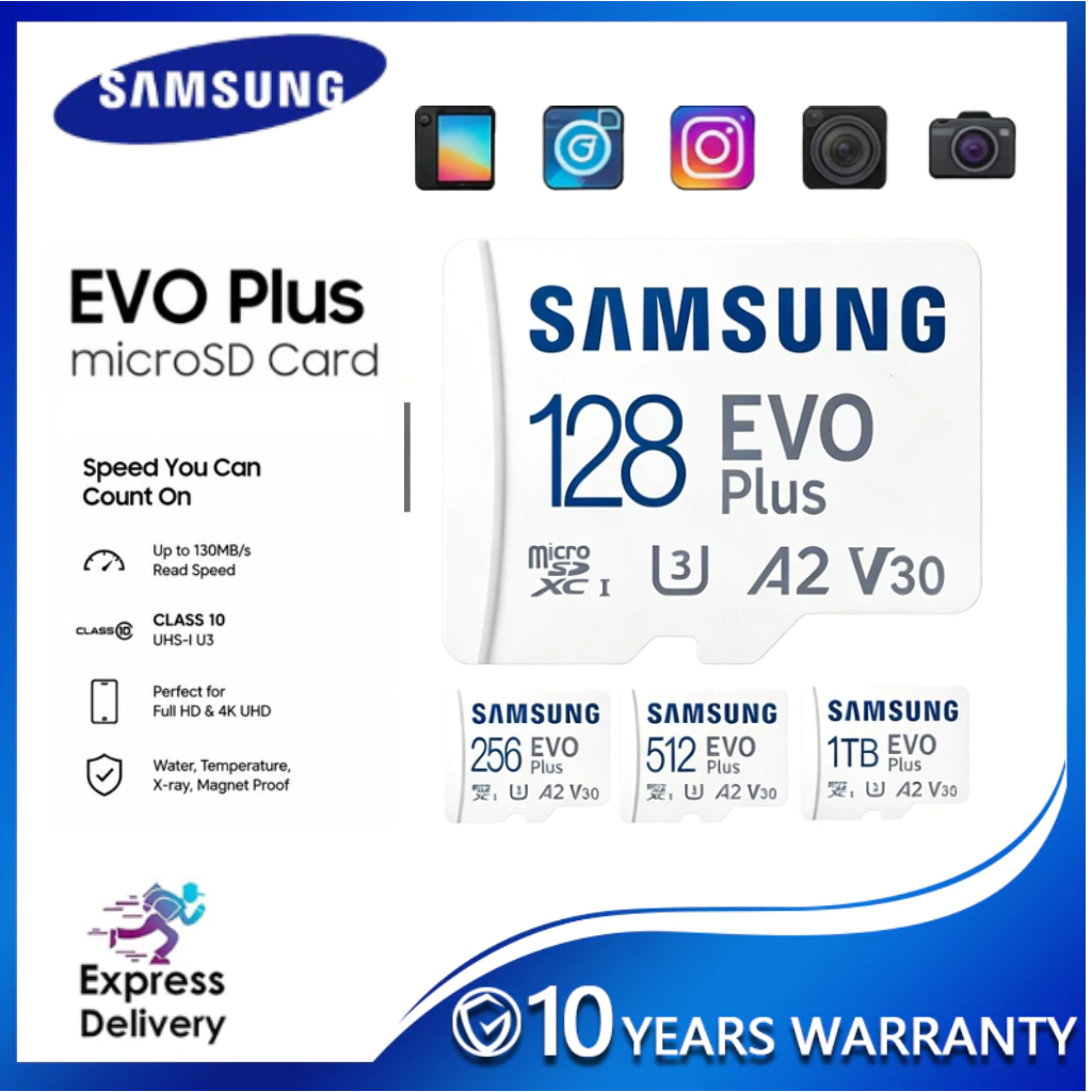 Samsung Evo Plus 128GB/256GB/1TB MicroSDXC MicroSD Card U3 V30 A2 Class ...