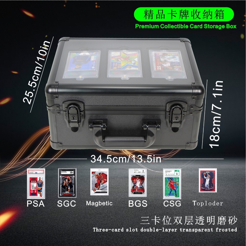3-Row Graded Card Storage Box Organizer Fits With Transparent Cover for ...