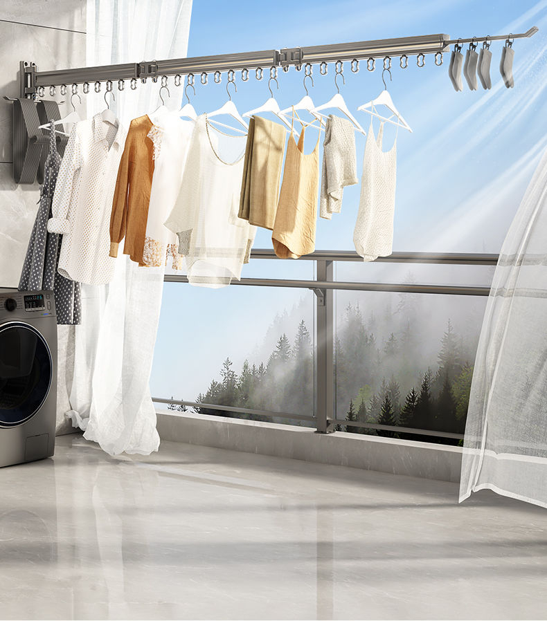 Folding Telescopic Drying Rack Wall-Mounted Invisible Clothes Rod Small ...