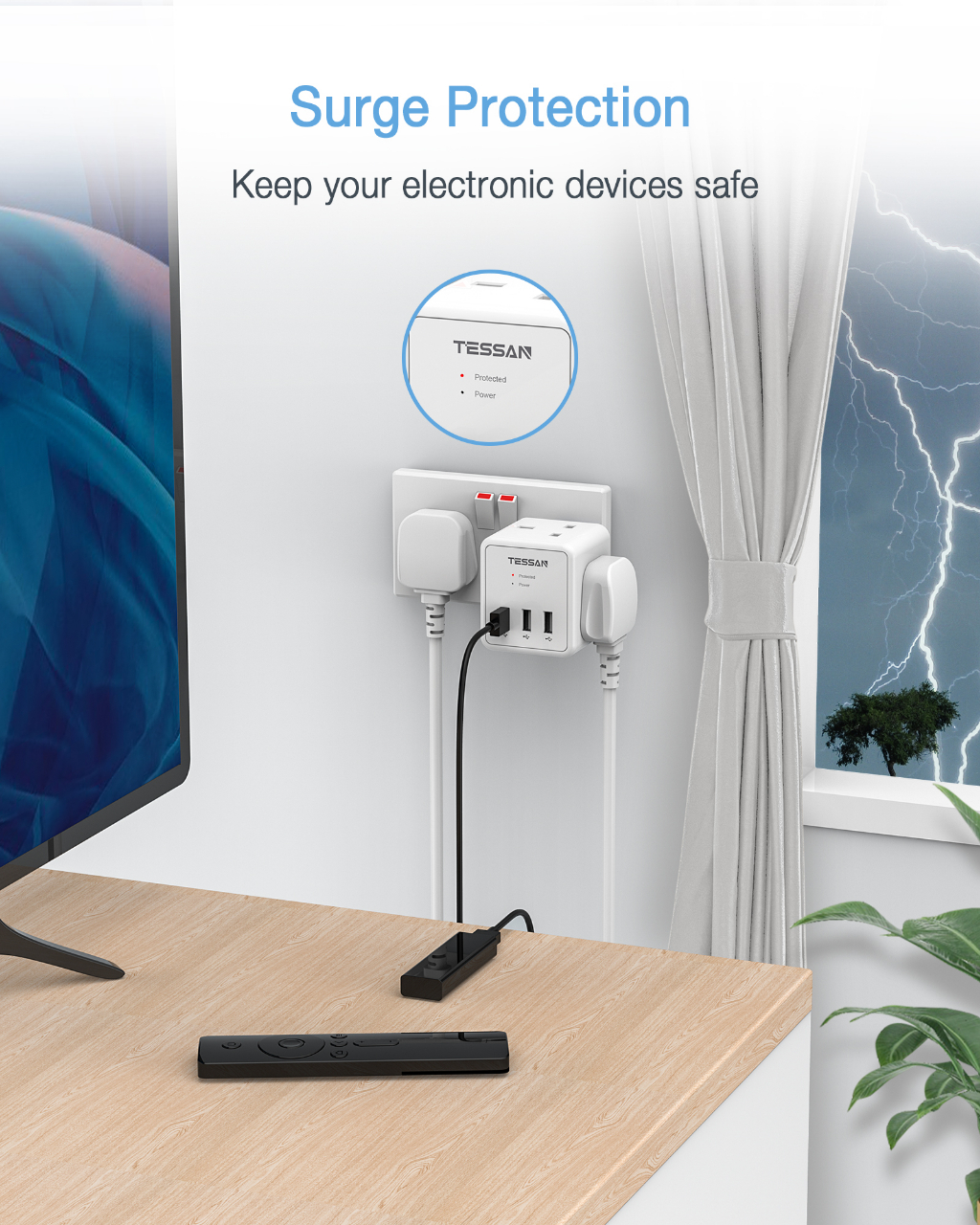 TESSAN Extension Plug Adapter with USB+Type C, Multi Plug Adaptor,Surge ...