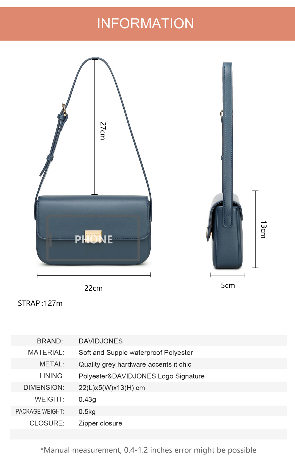 David Jones PU Leather Shoulder Bag