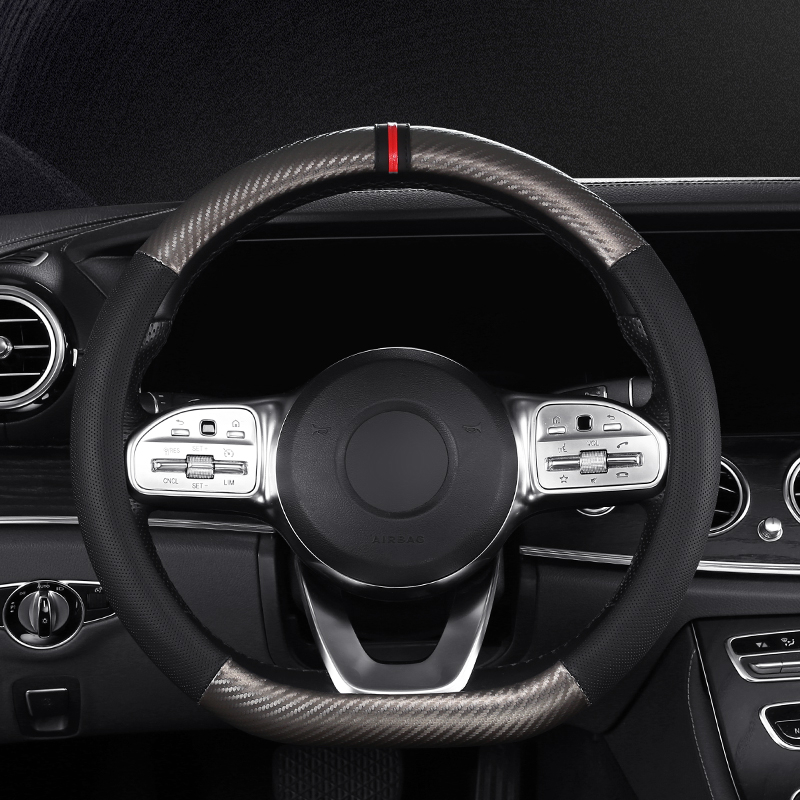 thumbnail image 2 of DIY Carbon Leather Car Steering Wheel Cover Kit (15"/38cm) - Black Microfiber With Needles & Thread 2 of 6