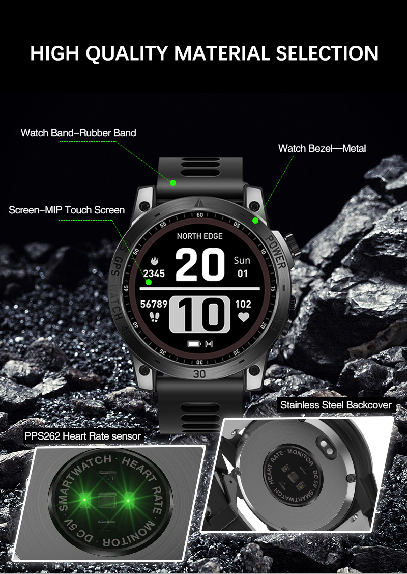 NORTH EDGE Cross FIT3 GPS Jam tangan pintar lelaki AMOLED Screen ...