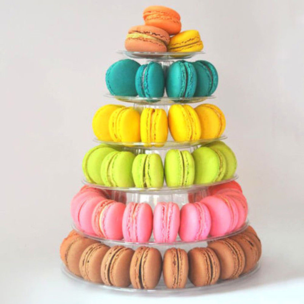 6 Tier Round Macaron Tower Cake Stand, PVC Tray, Display Shelf For ...