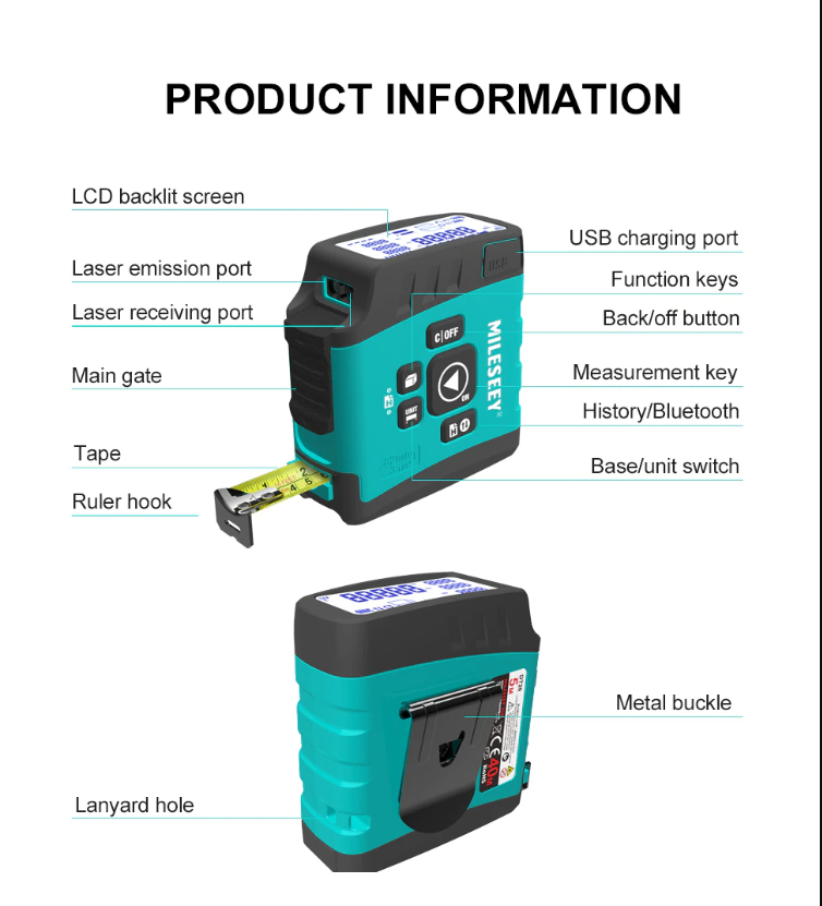 Mileseey S8GA Laser Measuring Tool Green Beam 230 Ft, Green Light Laser Tape Measure With Angle Sensor, IP65, Pythagorean, Distance, Area, Volume