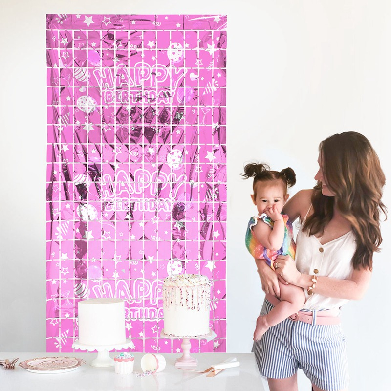 2m Foil Curtain Backdrop Color Glitter Movable Banner Happy Birthday ...