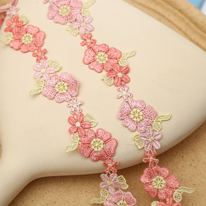 1 Yard Pink Embroidery Mesh Lace Trims Luxury Sewing Lace Fabric ...