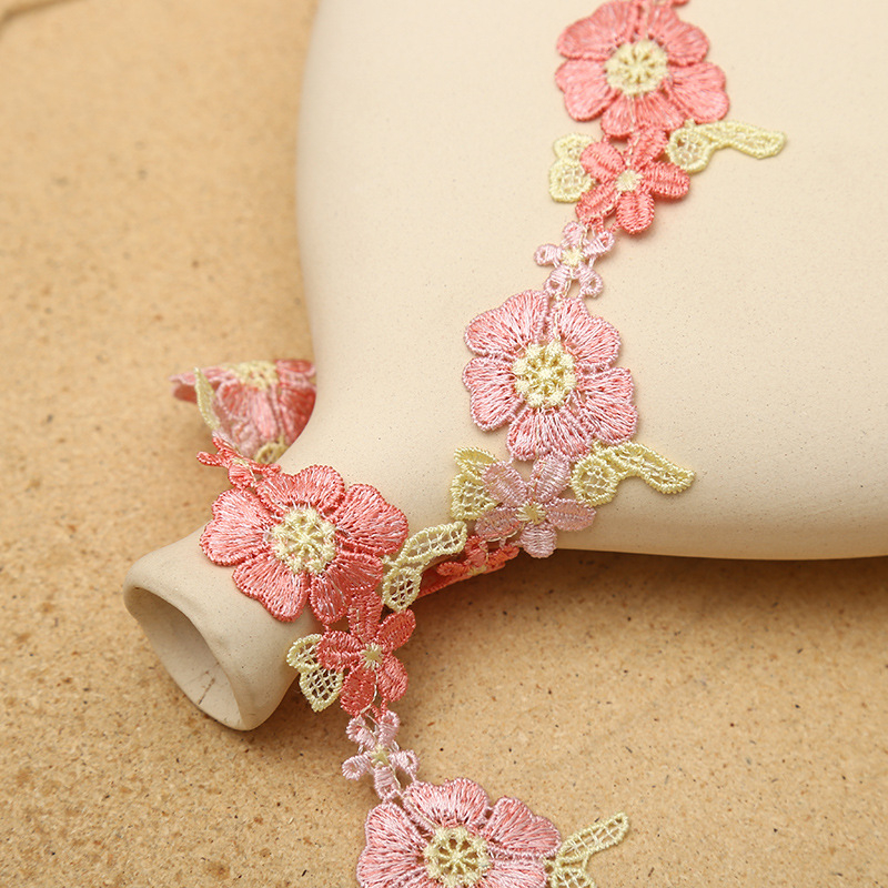 1 Yard Pink Embroidery Mesh Lace Trims Luxury Sewing Lace Fabric ...