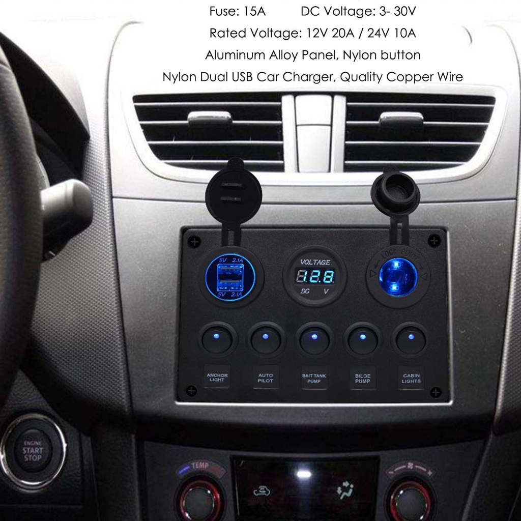 Marine Ignition Toggle Rocker Switch Panel Dual USB Socket Charger 4.2A ...