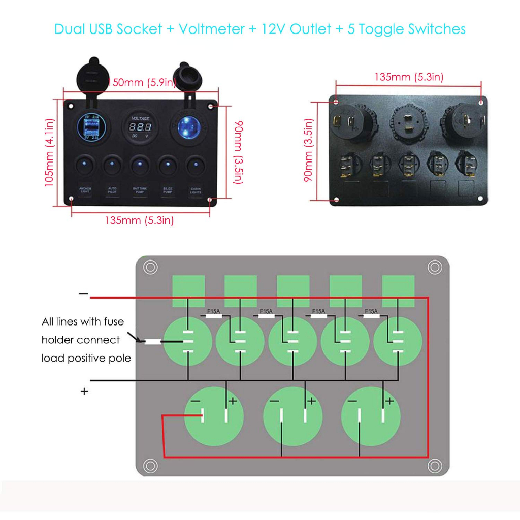 Marine Ignition Toggle Rocker Switch Panel Dual USB Socket Charger 4.2A ...