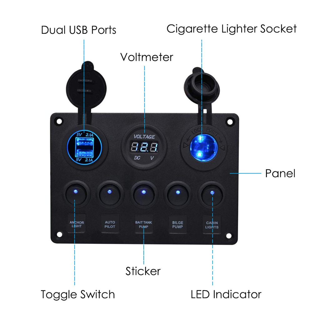 Marine Ignition Toggle Rocker Switch Panel Dual USB Socket Charger 4.2A ...