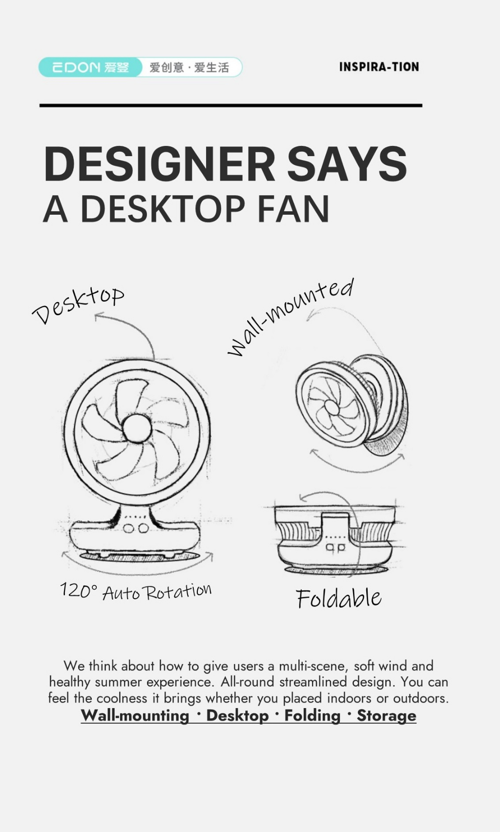 Edon Air Circulation Fan(7 inch) Auto Rotation Wall Fan Rechargeable ...