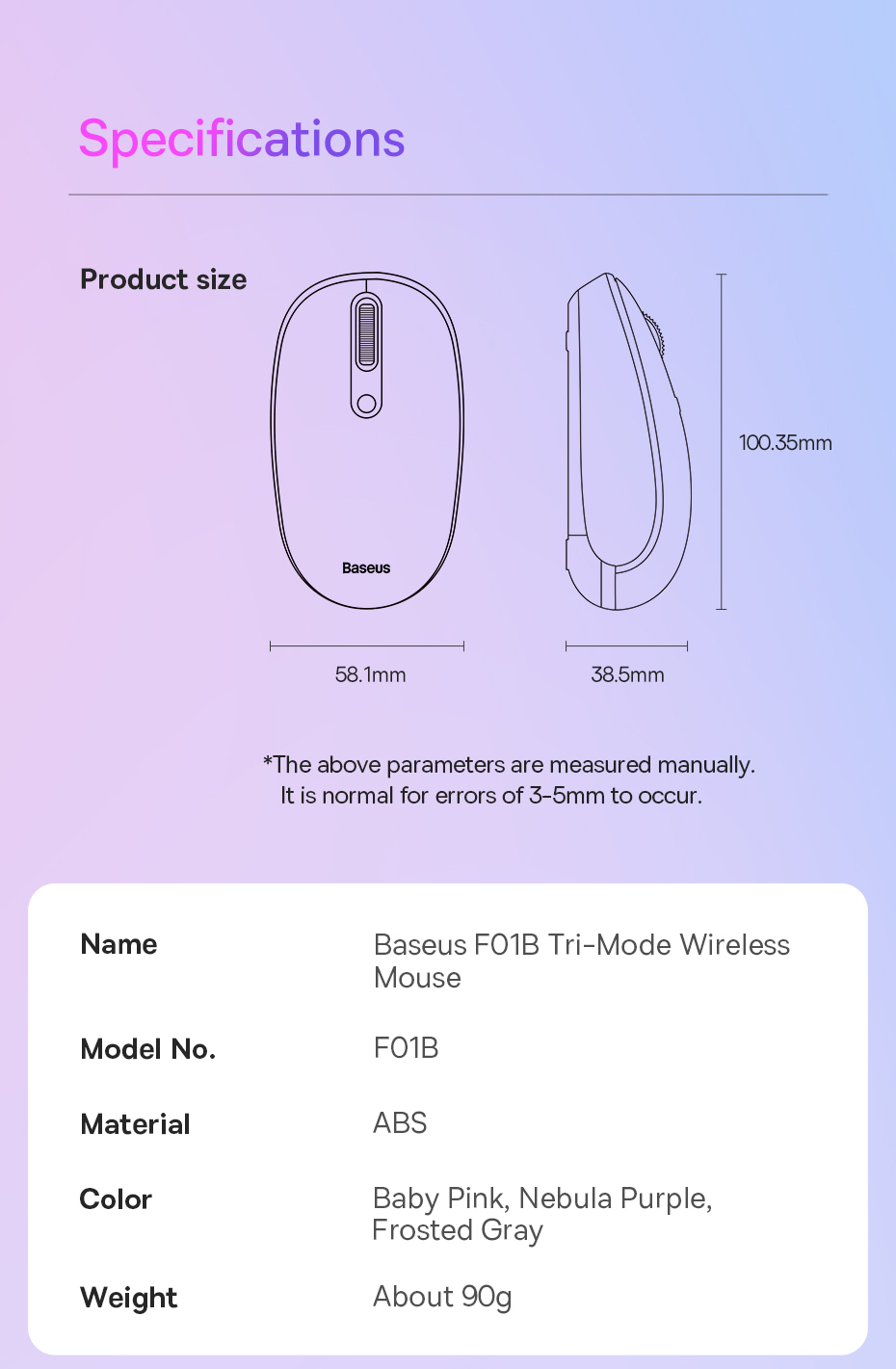 Baseus F01B Tri-Mode Bluetooth Wireless Silent Mouse For Tablet Laptop ...