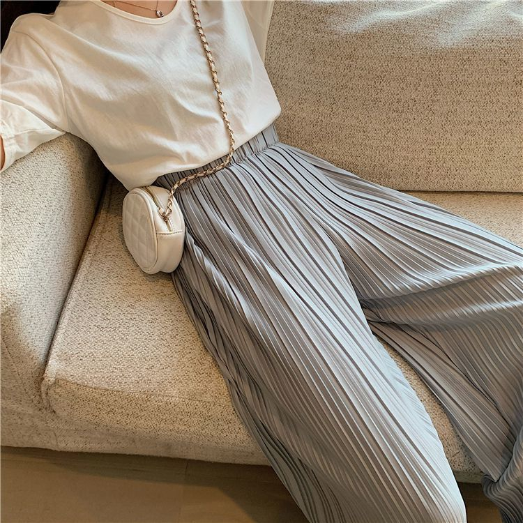 Washed Poly Silk Asymmetrical Pleated Pants