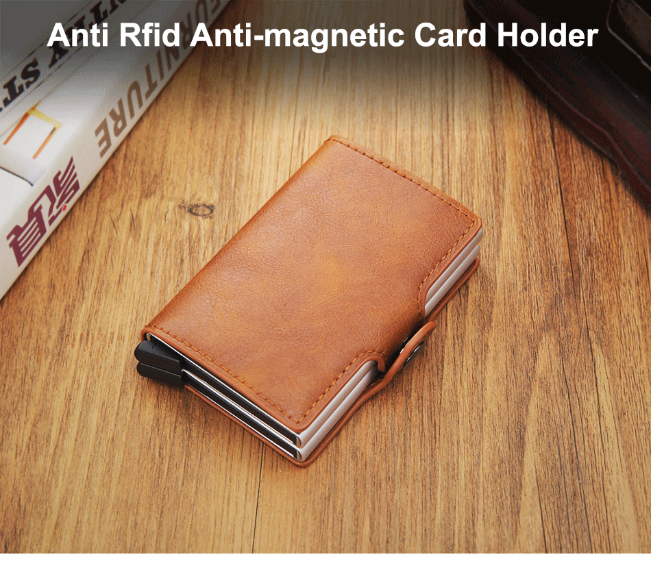 Wallet For Men PU Leather Card Holder Wallet Rfid Double Case Aluminum