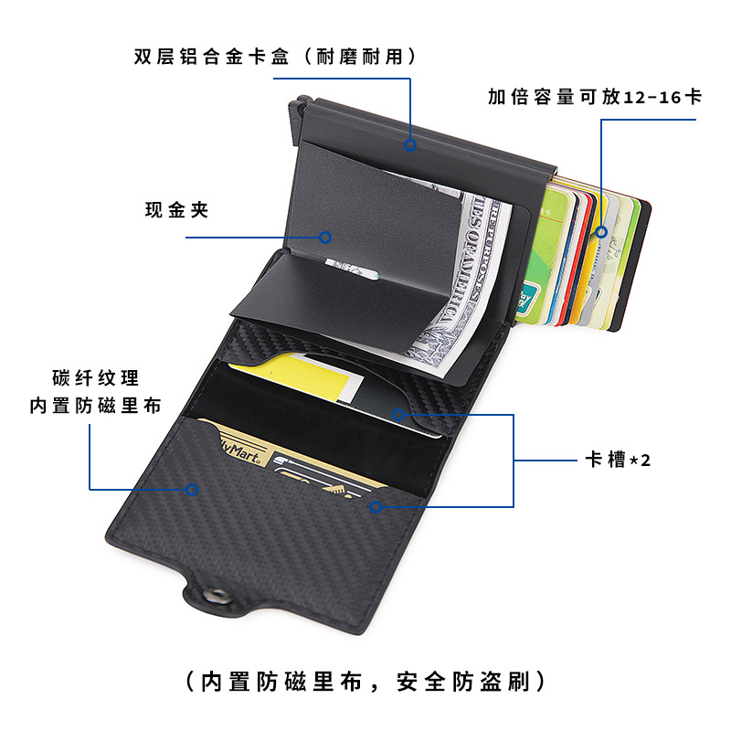Wallet For Men PU Leather Card Holder Wallet Rfid Double Case Aluminum