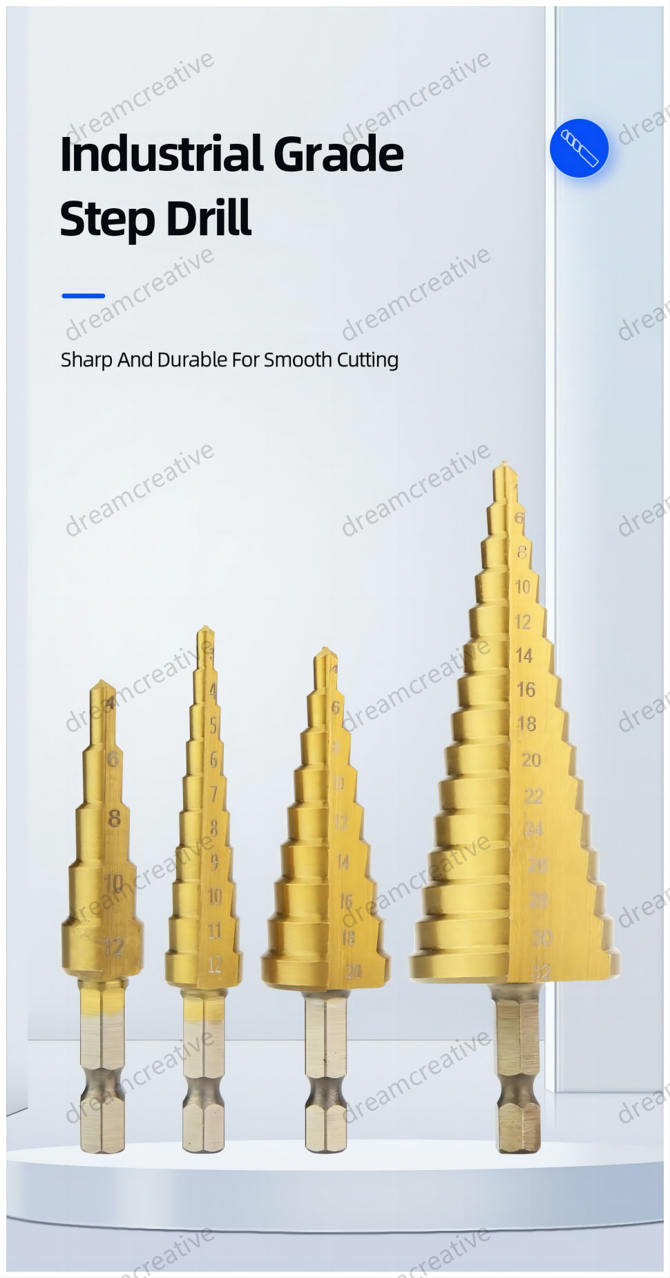 4mm-32mm 6Pcs Gerudi Step Drill Bit Titanium Coated HSS Drill Bit ...
