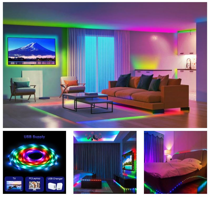 LED Strip Light Bluetooth RGB 5V USB LED Light strip Flexible LED Lamp ...