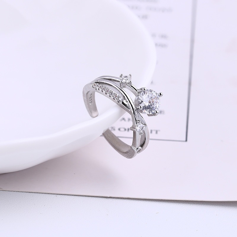 Fashion Luxury Zircon Promise Ring Silver Gold Plated Cosmic Planet ...