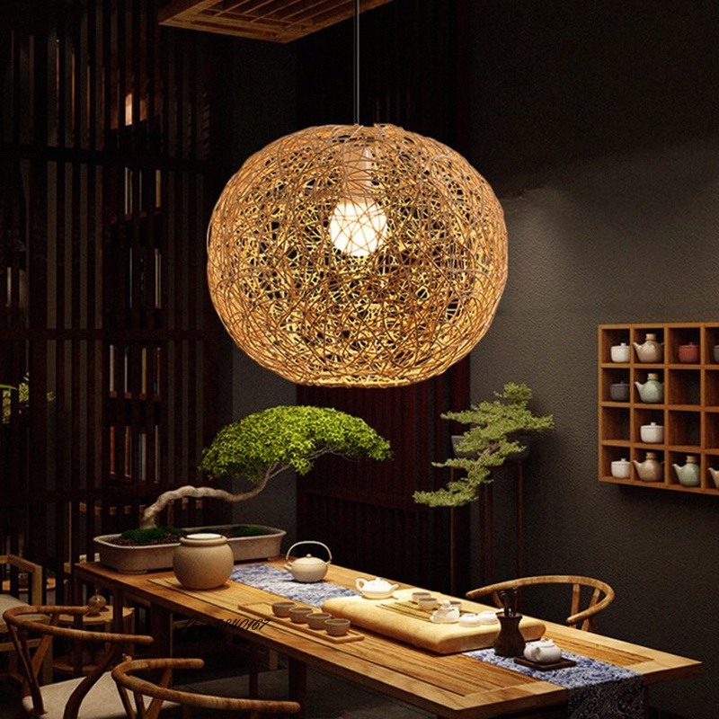 ROTAN LAMPU GANTUNG SILING RUSTIC PENDANT LIGHT FARMHOUSE RETRO BAMBOO ...