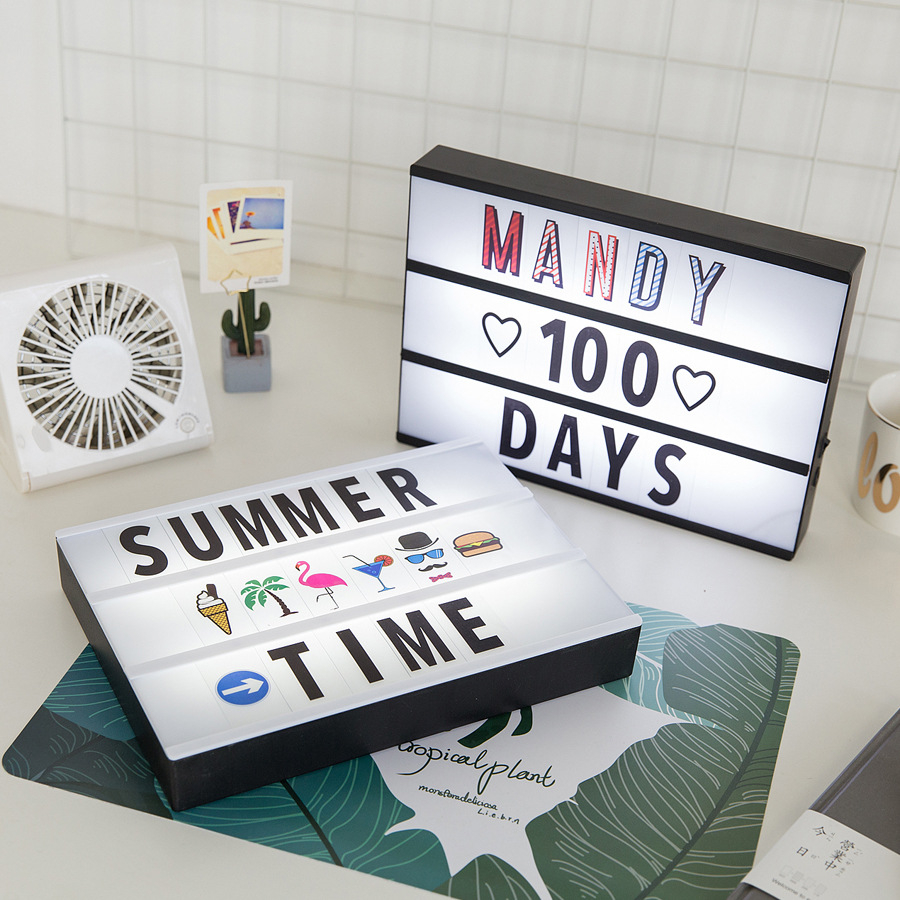 LED Lightbox Combination Night Light Box Lamp DIY Black Letters Cards ...