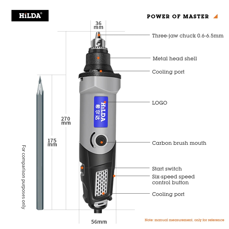 HILDA Variable Speed Rotary Tool Electric Tools 400W Mini Drill 6 ...