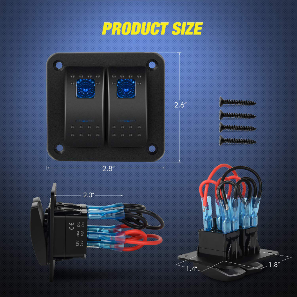 2 Gang Rocker Switch Panel 5 Pin On Off Pre-Wired Rocker Switch ...