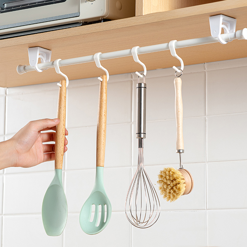 Self-Adhesive Adjustable Triangle Ring Curtain Rod Holder Hooks Punch ...