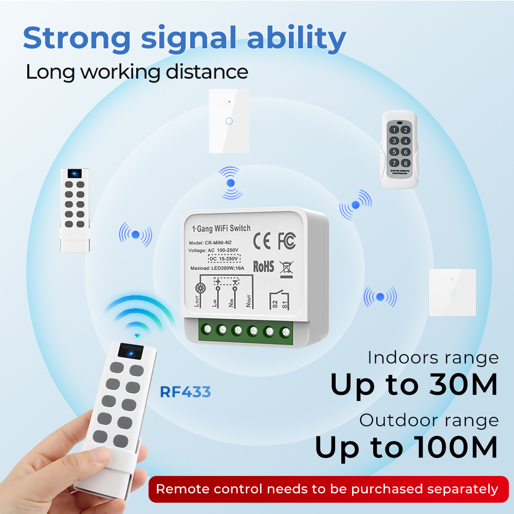 SMATRUL DC 16A Tuya WiFi RF433 Smart Wireless Switch Light Mini 2 Way ...