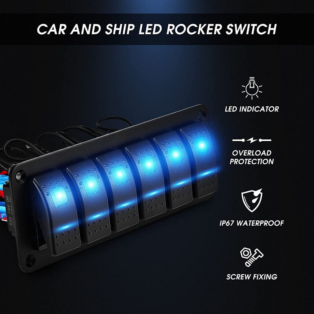 6 Gang Rocker Switch Aluminum Panel Toggle Waterproof Switch 5-Pin On ...