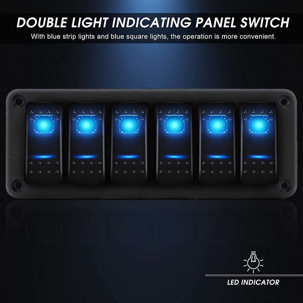 6 Gang Rocker Switch Aluminum Panel Toggle Waterproof Switch 5-Pin On ...