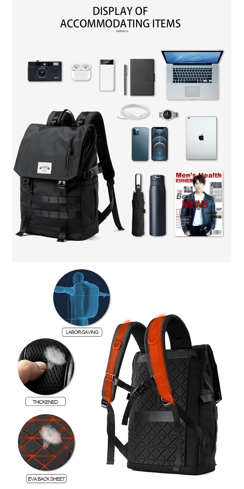 MOYYI Schoolbag book college laptop backpack 3-in-1 hiking sports ...