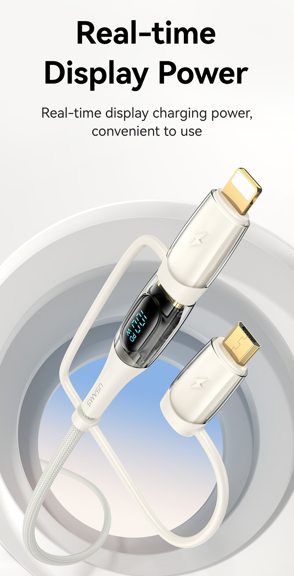 USAMS PD 3 In 2 USB Type C IP Transparent Digital Display Cable (100W ...