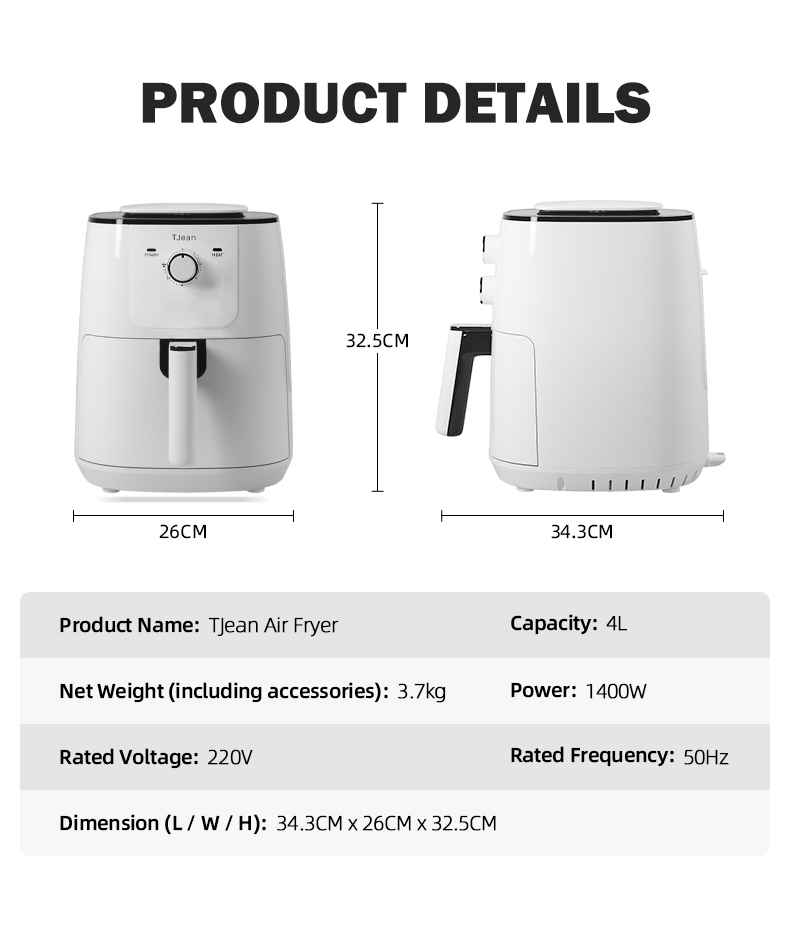 TJean Large Capacity OilFree Smokeless Automatic NonStick Air Fryer (4L) Shopee Malaysia