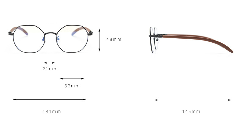Vintage Polygonal Glasses Frame for Men Women Retro Wood Grain Legs ...