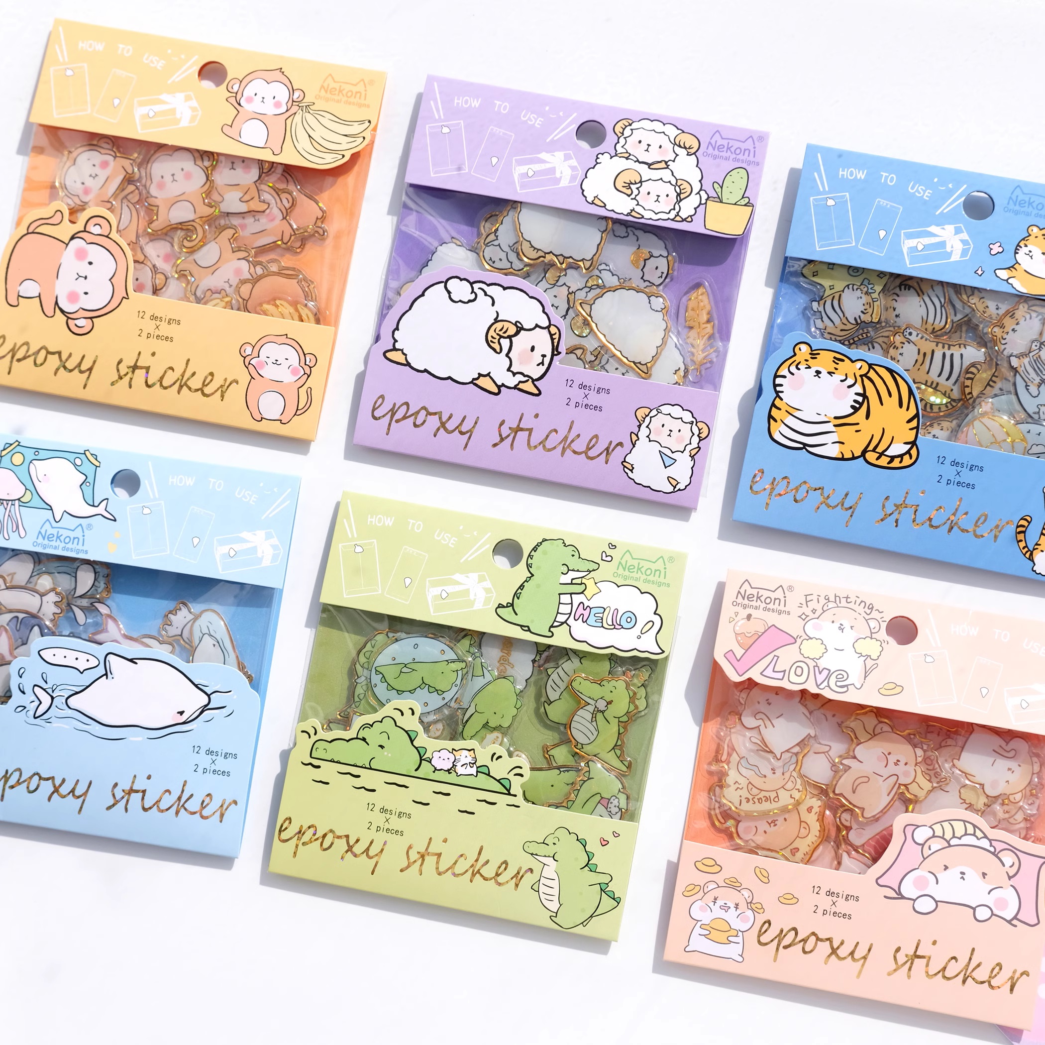 KKV X NEKONI Koniwa Animal Series Epoxy Sticker Kawaii PVC Waterproof ...