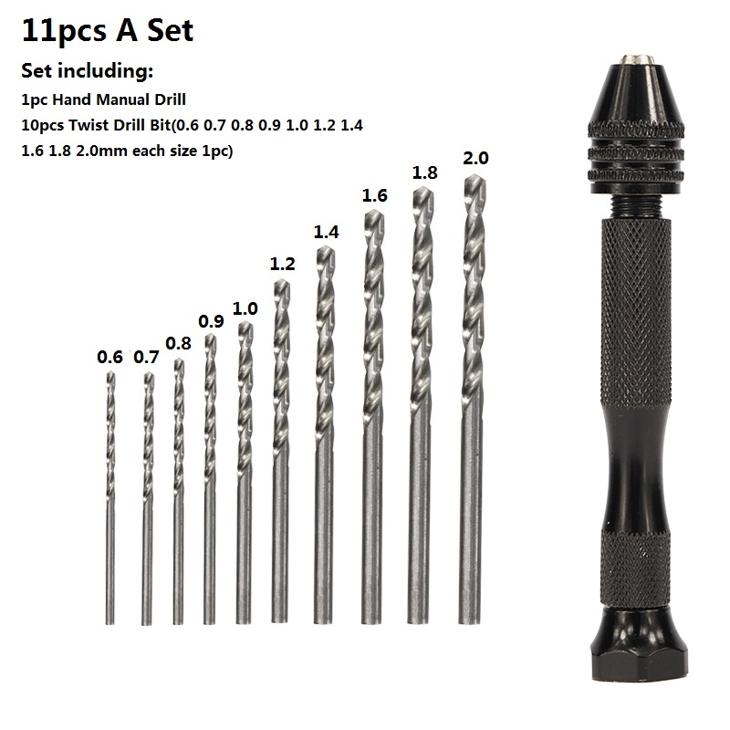 KIPRUN 11pcs Mini Micro Aluminum Hand Drill With Keyless Chuck HSS ...