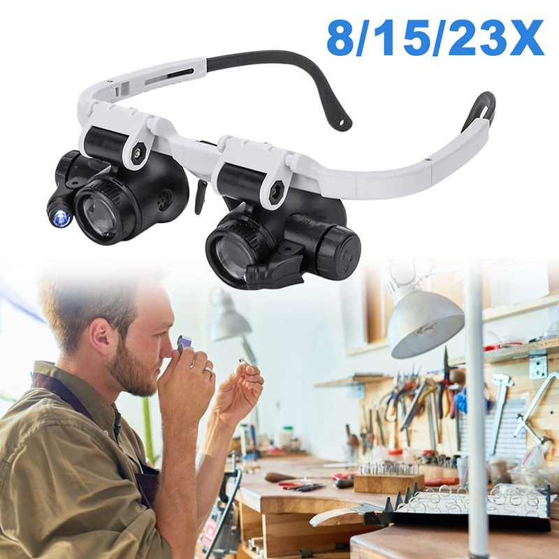 Kiprun 8x15x23x Telescope Magnifier Dual，2led Head Mounted Illuminating Microscope Headband 