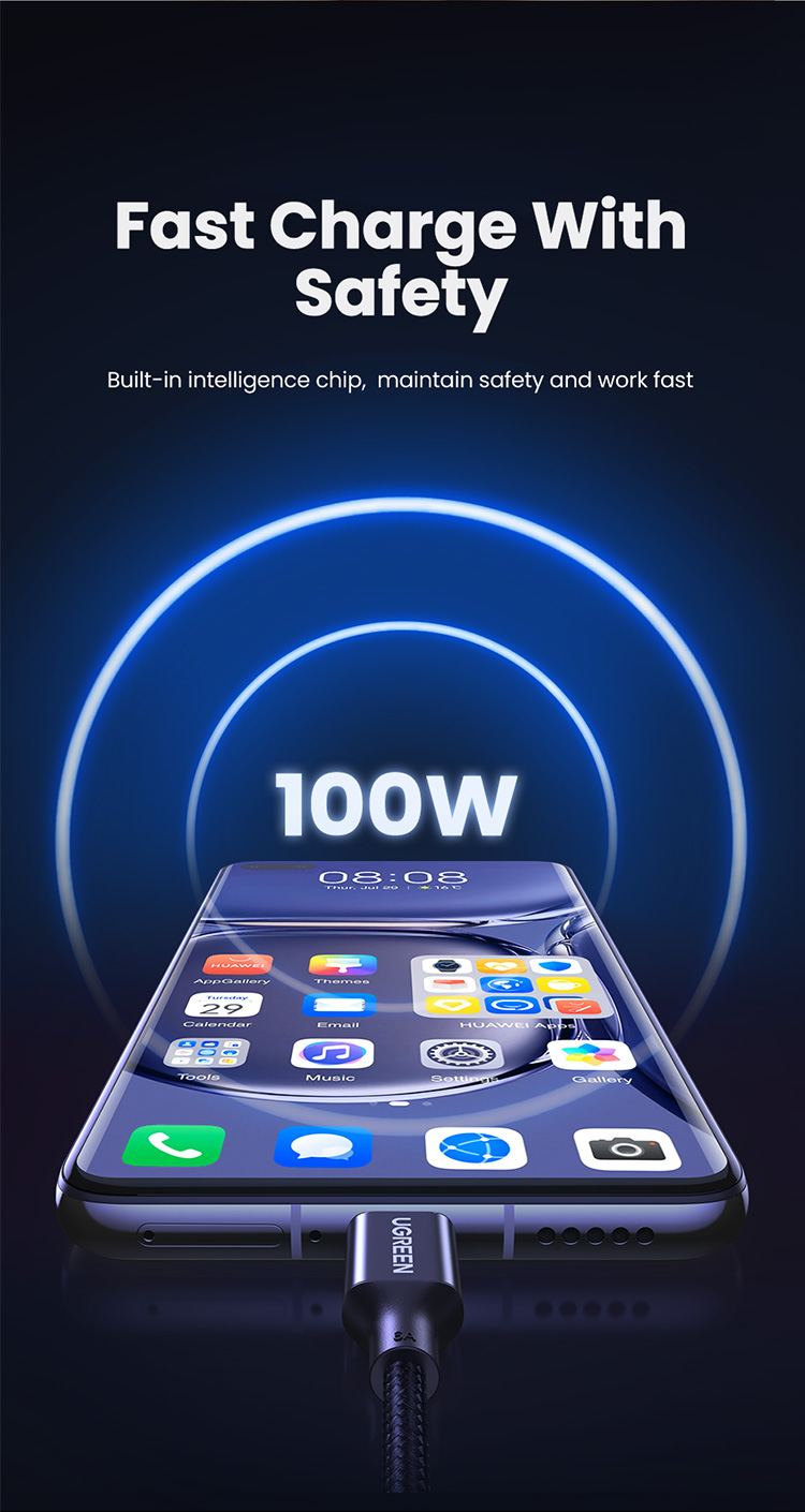 UGREEN 6A 100W USB-A to USB-C Nylon Type C Fast Charger USB Cable for ...