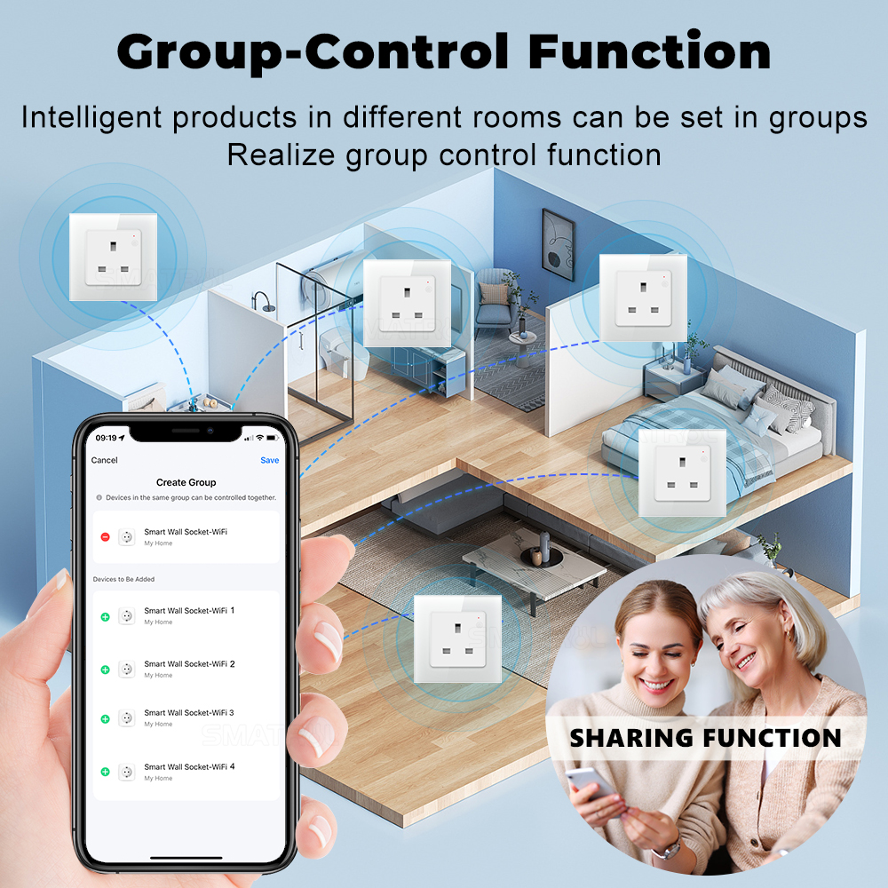 SMATRUL wifi plug socket US EU UK Plug Power Monitor 16A WiFi Wall ...