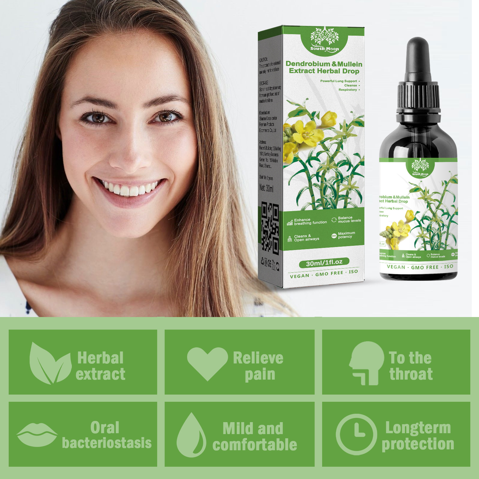 South Moon Dendrobium Mullein Extract Herbal Drop 30ml Powerful Lung ...