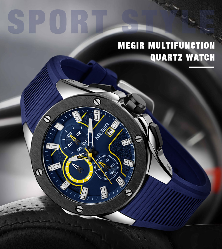 MEGIR HOT Sales Fashion Sport Silicone Quartz Men Watches Multi function Chronograph Wrist Watch Shopee Malaysia